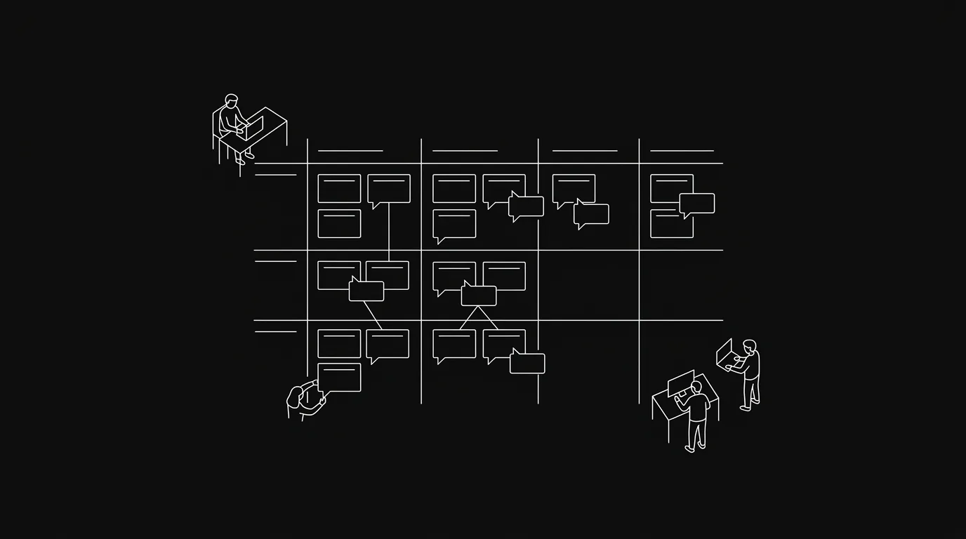 A remote team's shared task board showing clearly assigned work with comments anchored to each ticket, replacing a cluttered chat channel