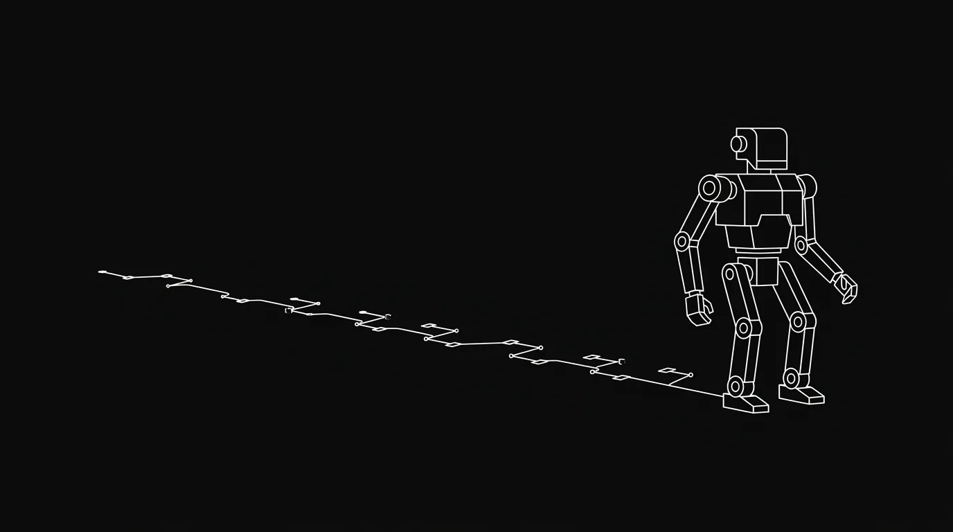 An AI agent leaving a clear, traceable trail of recorded actions behind it
