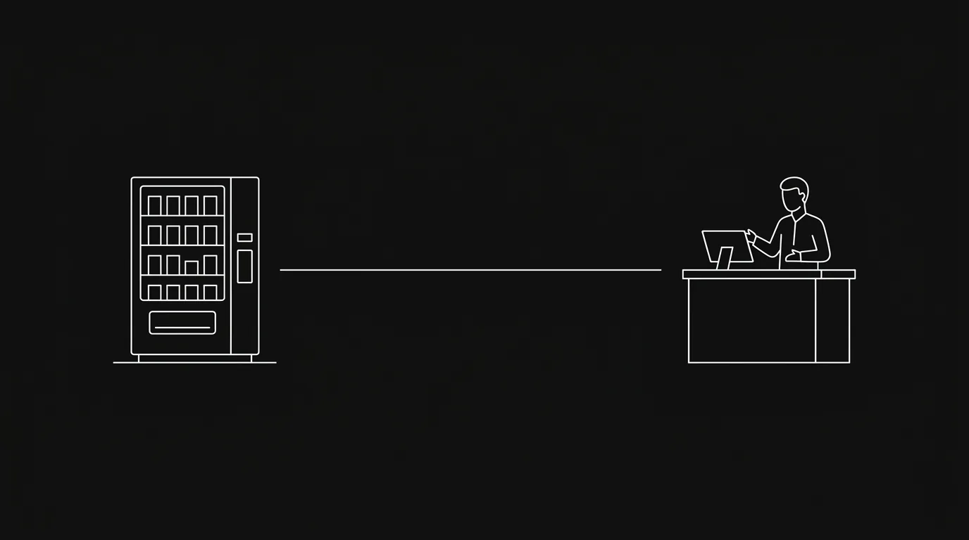 A self-service vending machine and a staffed service counter — the CLI vs MCP metaphor