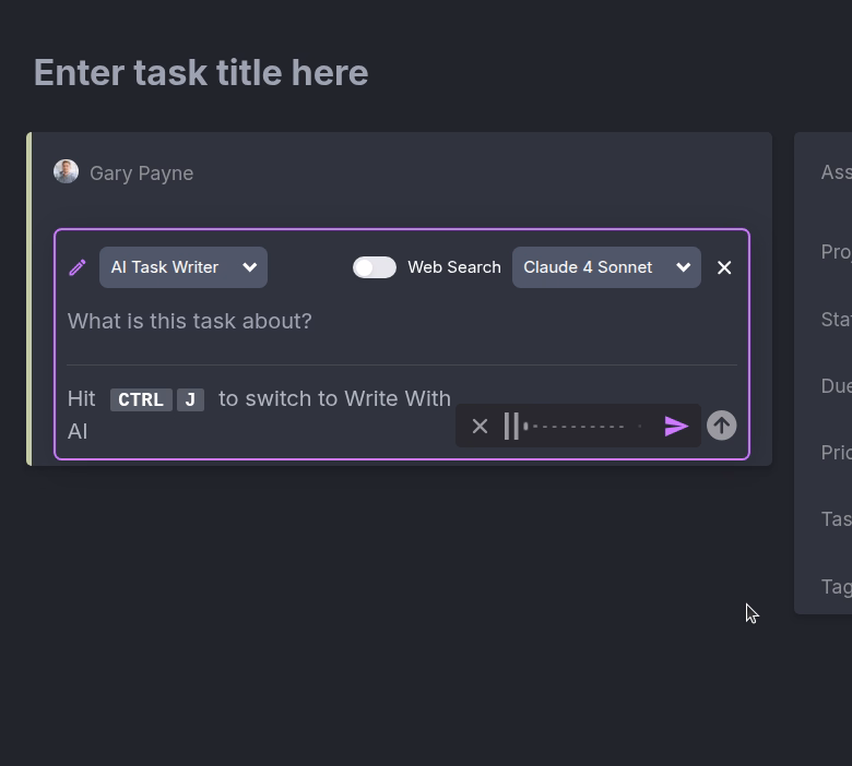 Voice to tasks interface